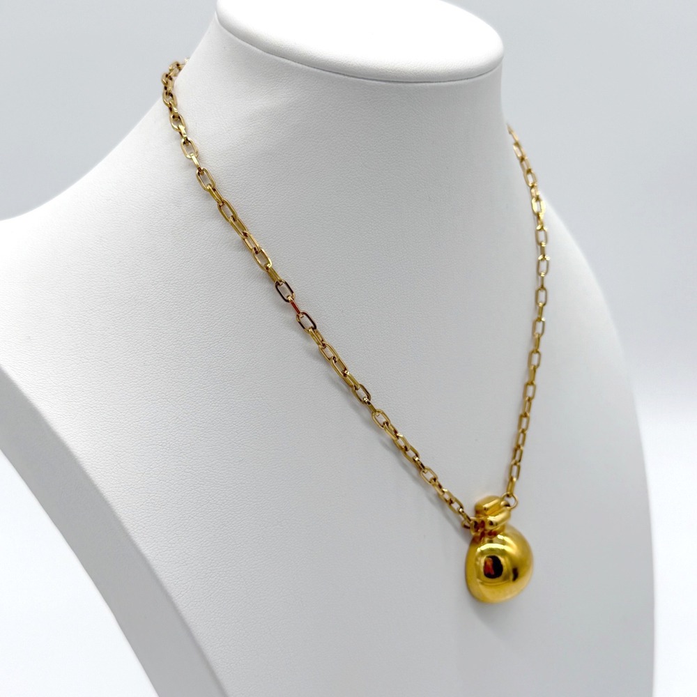 Vintage Monet Gold Tone Ball Pendant Necklace Signed Minimalist‎ - Picture 2 of 8